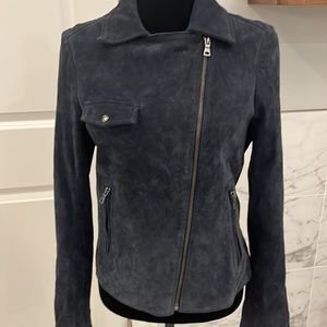 Saks Fifth Avenue Suede Moto Jacket Navy Blue